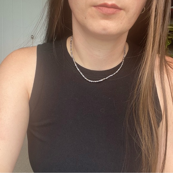 Heather Seed Bead Necklace Grey Purple & Gold Tone Beaded Choker Minimalist - Picture 5 of 5